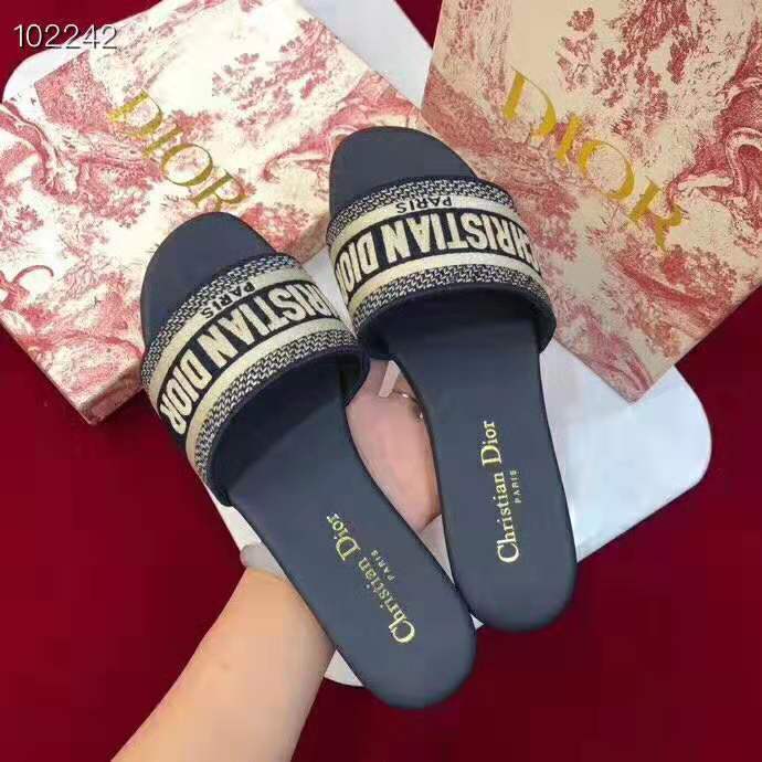 Dior Women Dway Embroidered Cotton Mule-Navy - image 7