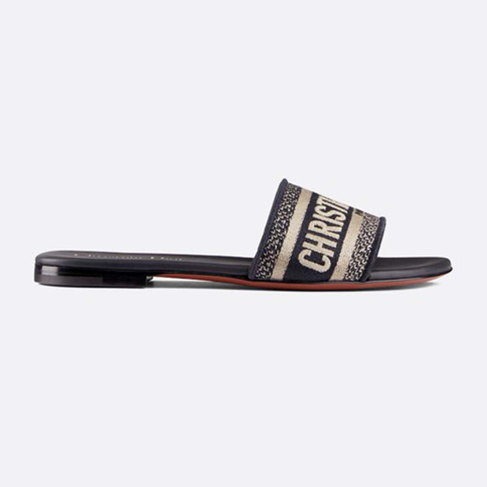 Side view of Dior Women Dway Embroidered Cotton Mule-Navy showing embroidery