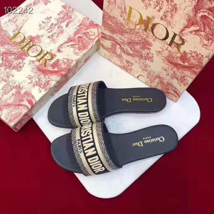 Dior Women Dway Embroidered Cotton Mule-Navy - image 4