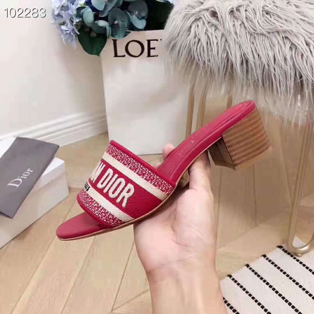 Dior Women Dway Mule in Embroidered Cotton-Maroon - image 7