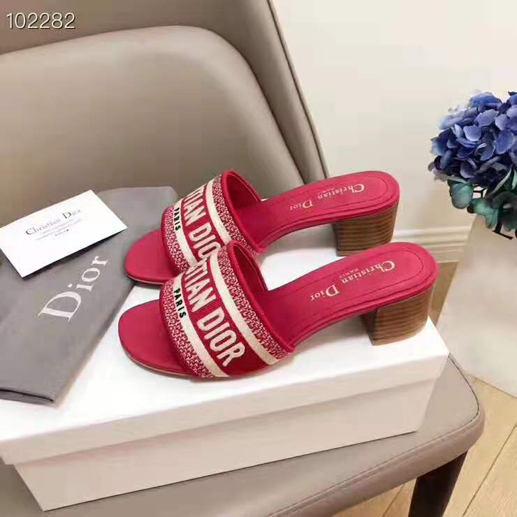 Dior Women Dway Mule in Embroidered Cotton-Maroon - image 4
