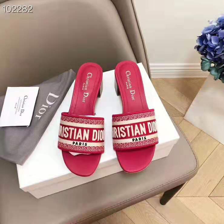 Top angle showing maroon embroidered cotton detail on Dway Mule
