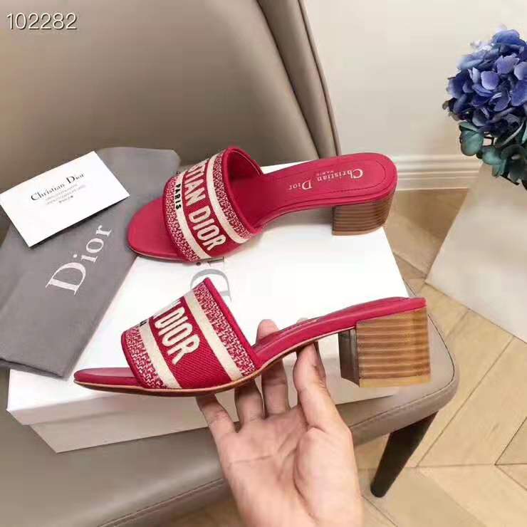 Dior Women Dway Mule in Embroidered Cotton-Maroon - image 5