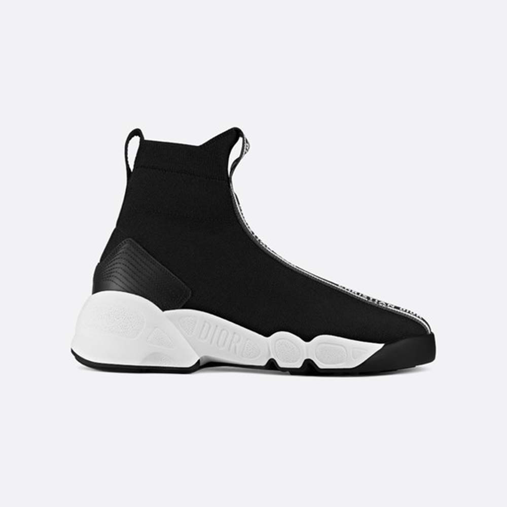 Side view of Dior Women F. Two Point Zero Technical Knit High-Top Sneaker-Black