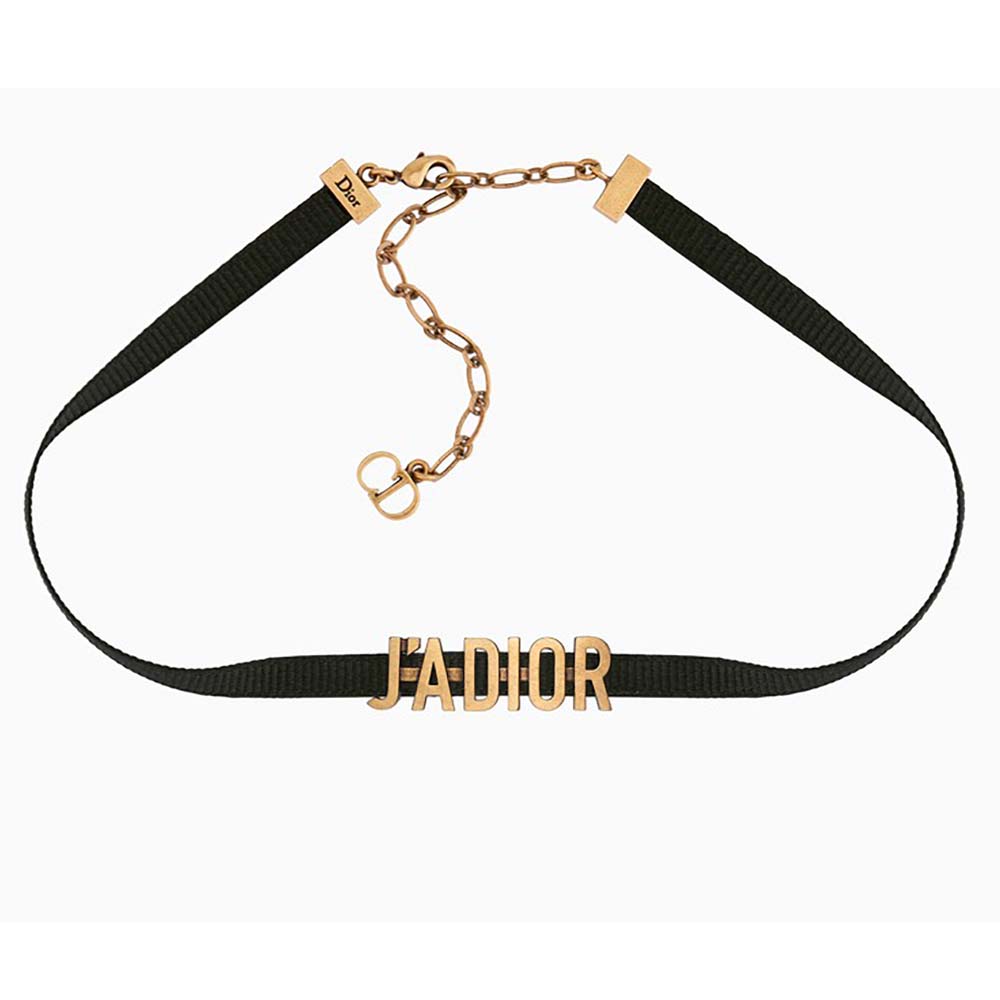 Close-up of Dior Women J adior Choker gold-tone finish and black detail
