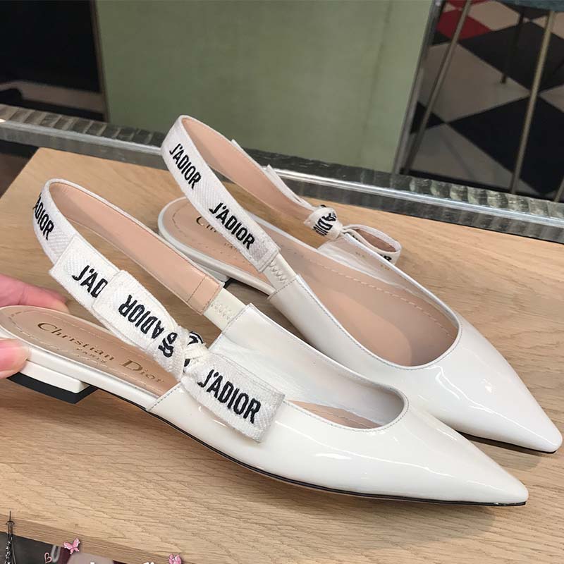 Side profile showing silhouette of Dior Women J’Adior Ballet Pump White