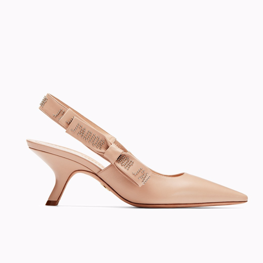 Side angle of Dior Women J’Adior High-Heeled Nude Lambskin Studs 65mm Heel-Sandy
