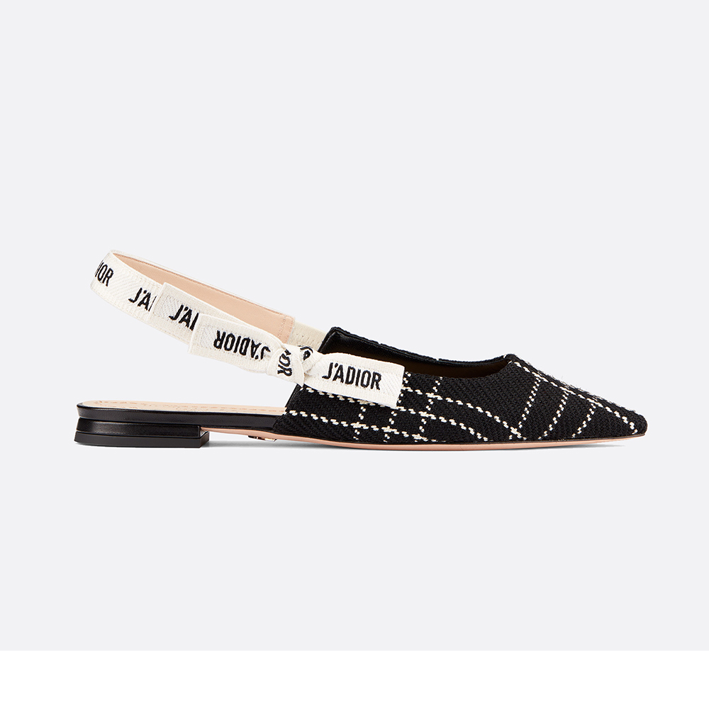 Side view of Dior Women J’Adior Tartan Wool Ballet Pump 10mm Heel-Black
