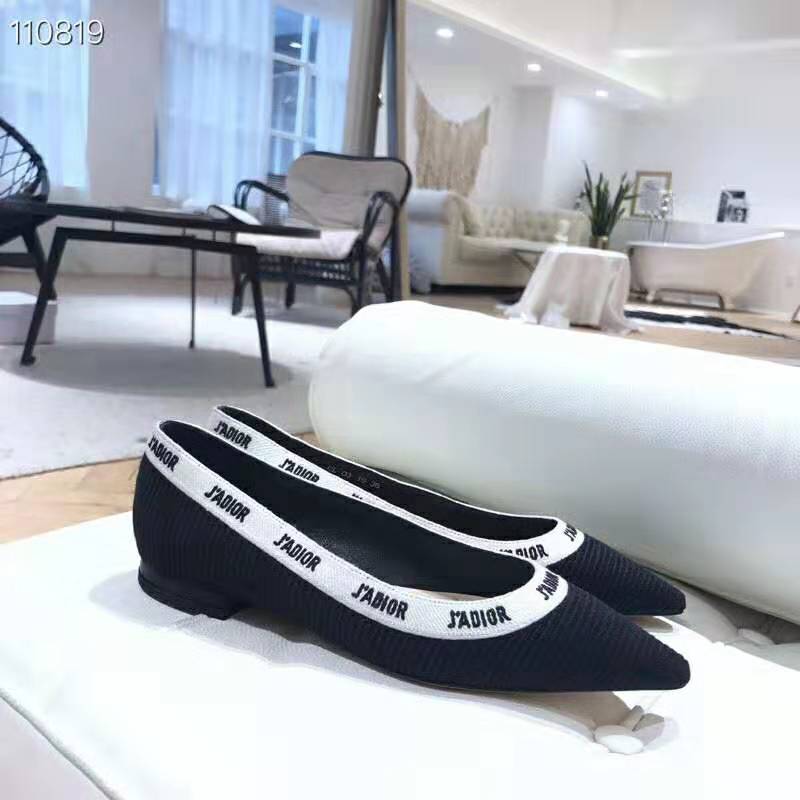 Close-up detail of embroidered ribbon on Dior Women J’adior Ballet Flat in black