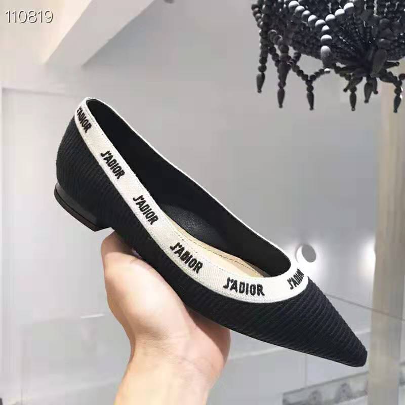 Dior Women J’adior Embroidered Ballet Flat Technical Canvas Embroidered Ribbon-Black - image 4