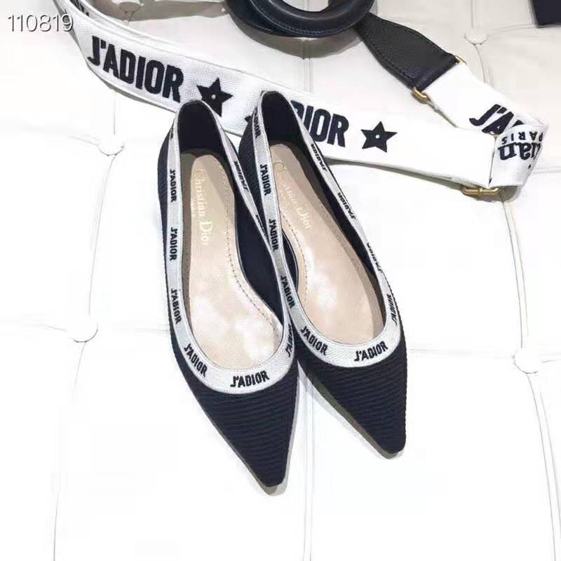 Top angle showing silhouette and canvas texture of Dior Women J’adior Ballet Flat