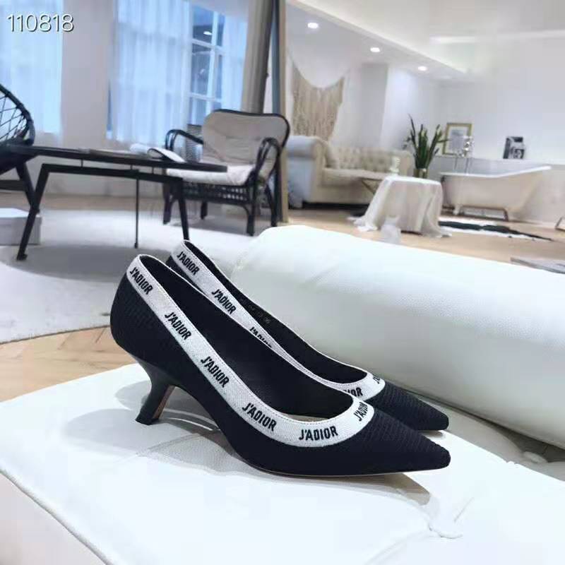Back angle showing 6.5 cm heel on Dior Women J’adior Embroidered Pump