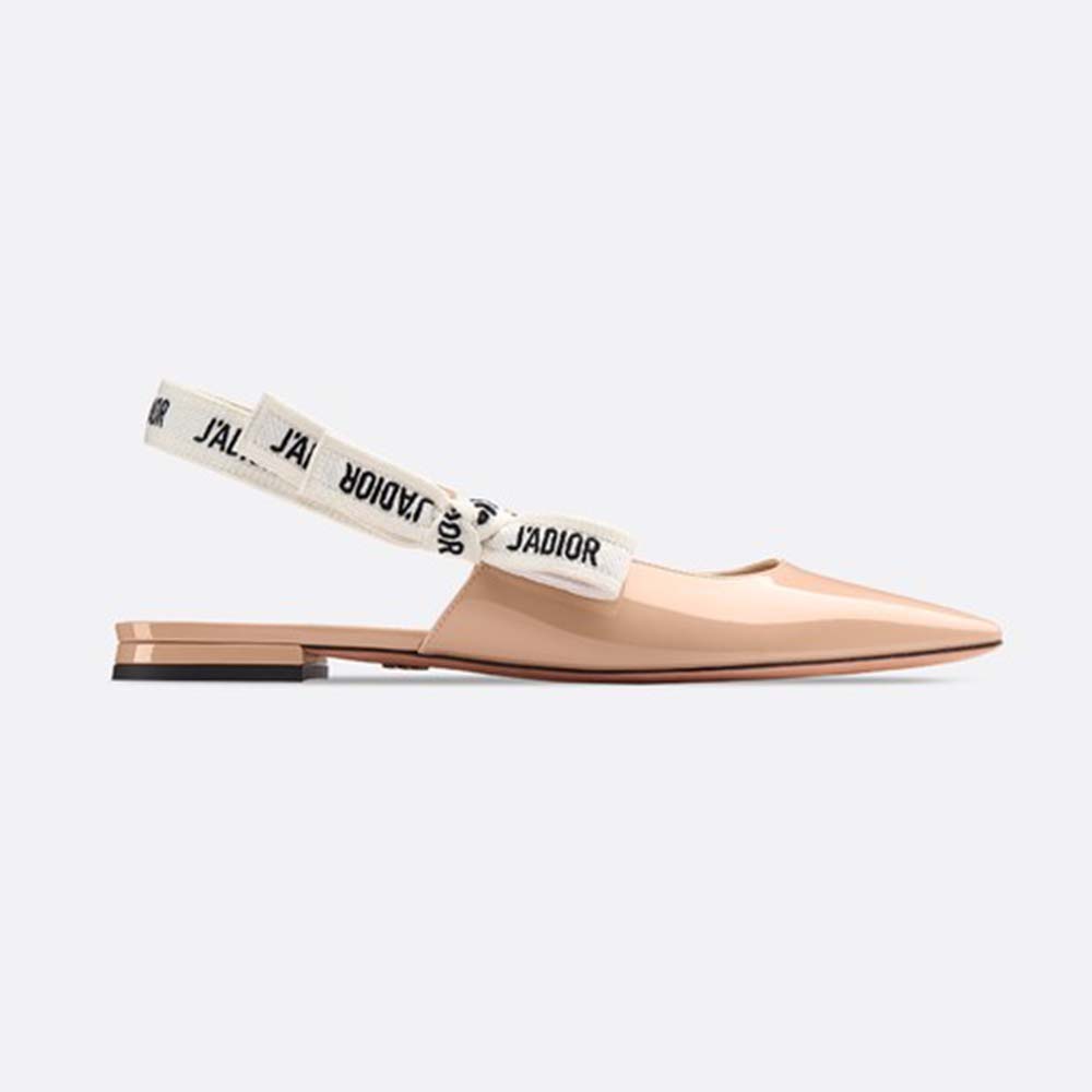 Side profile of Dior Women J’adior Patent Calfskin Ballet Pump in Sandy