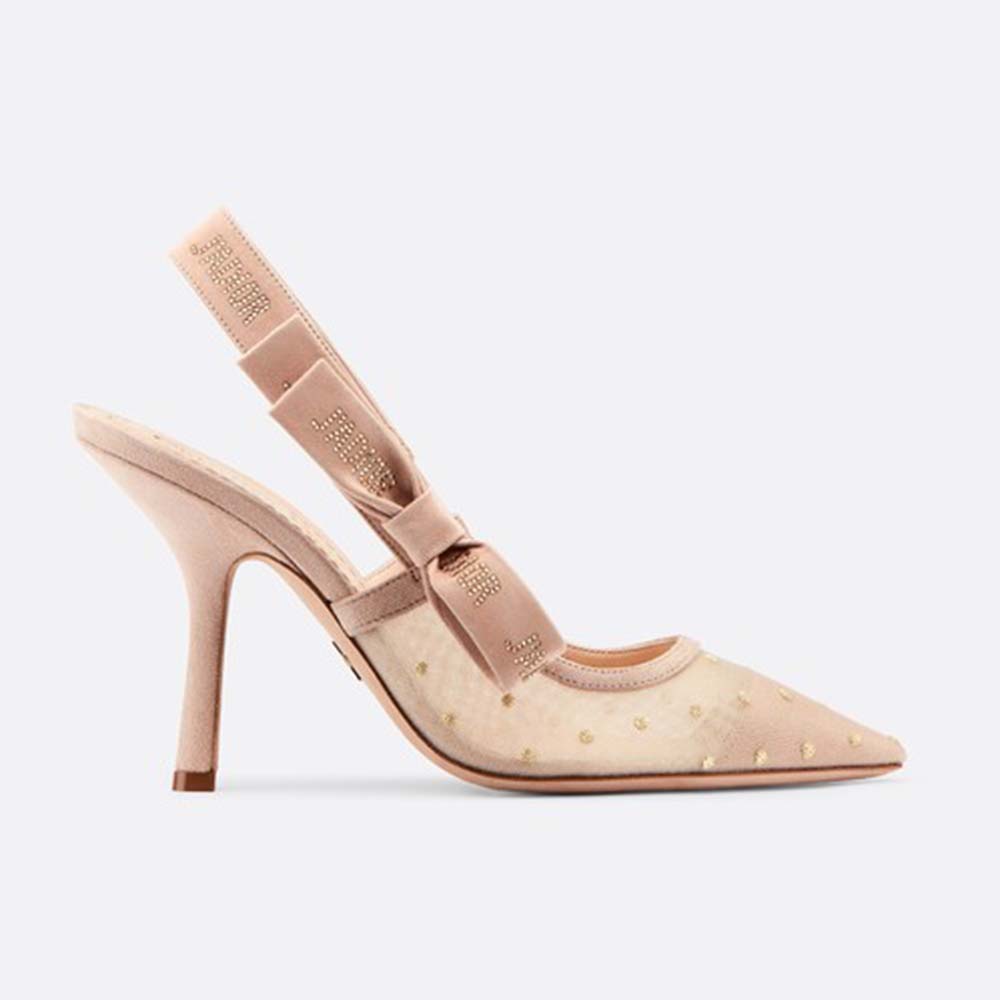 Side view of Dior Women J’adior Plumetis Slingback Pump Strass 10cm Heel-Sandy