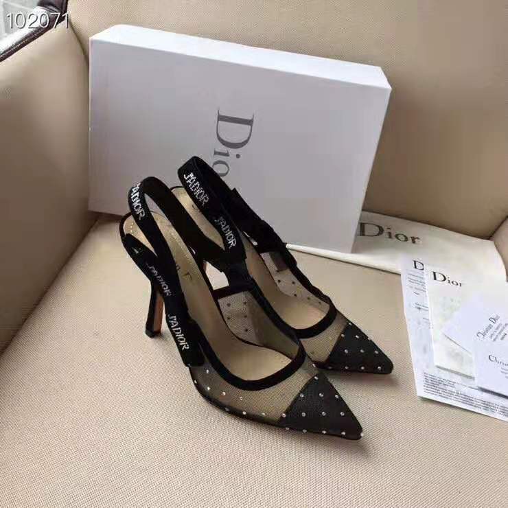 Dior Women J’adior Slingback Gold-Tone Dotted Swiss 10 cm Heel-Black - image 5