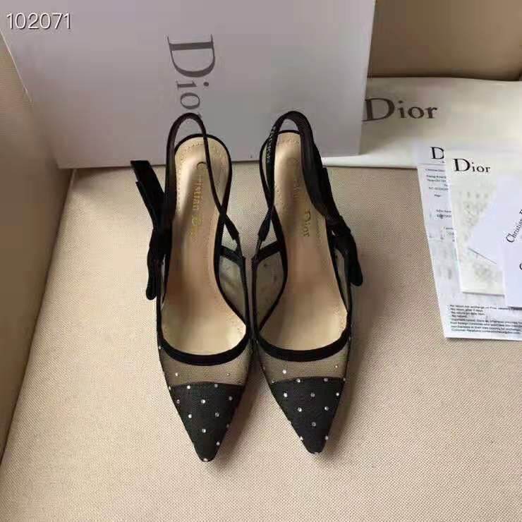 Dior Women J’adior Slingback Gold-Tone Dotted Swiss 10 cm Heel-Black - image 4