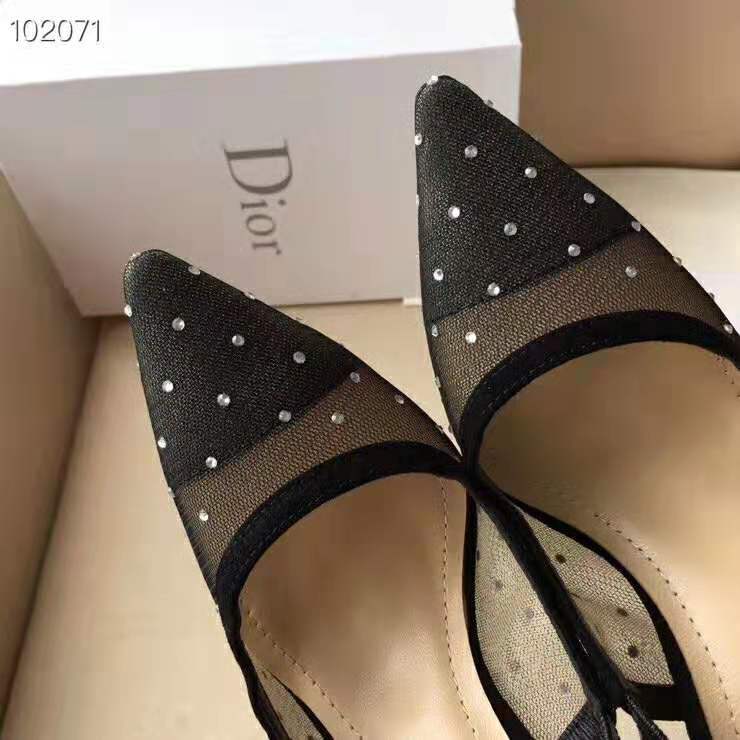 Dior Women J’adior Slingback Gold-Tone Dotted Swiss 10 cm Heel-Black - image 6