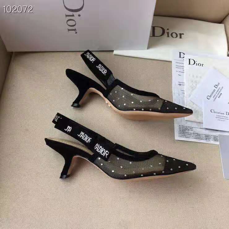 Dior Women J’adior Slingback Gold-Tone Dotted Swiss 6.5 cm Heel-Black - image 5