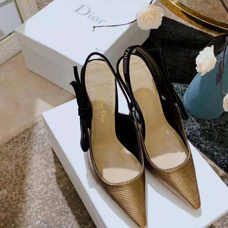 Dior Women J’adior Slingback Pump Bronze Lame Grosgrain Strass 10 cm Heel-Gold - image 6