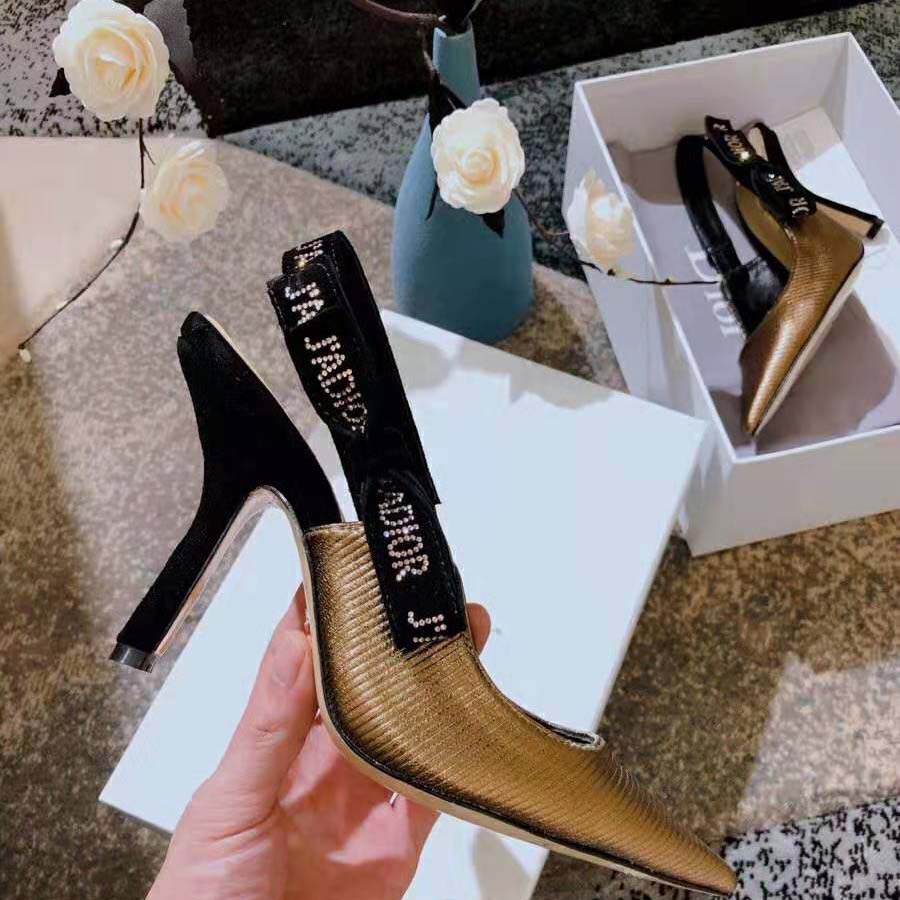 Dior Women J’adior Slingback Pump Bronze Lame Grosgrain Strass 10 cm Heel-Gold - image 8