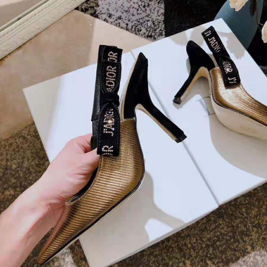 Dior Women J’adior Slingback Pump Bronze Lame Grosgrain Strass 10 cm Heel-Gold - image 9
