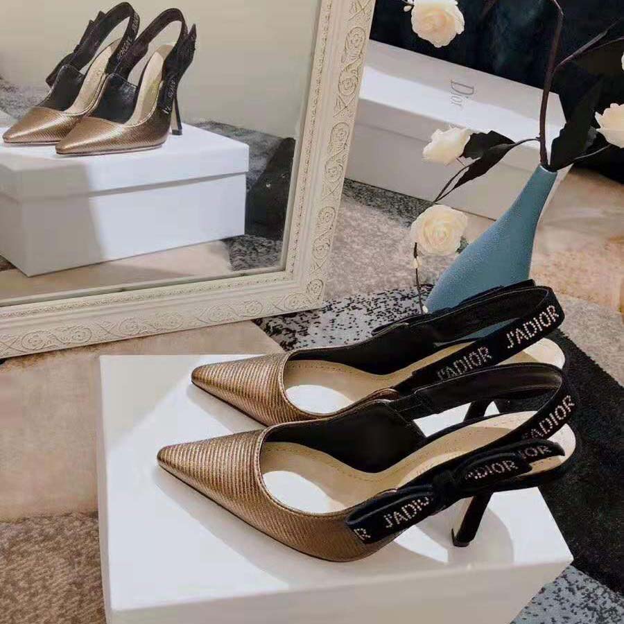 Dior Women J’adior Slingback Pump Bronze Lame Grosgrain Strass 10 cm Heel-Gold - image 5