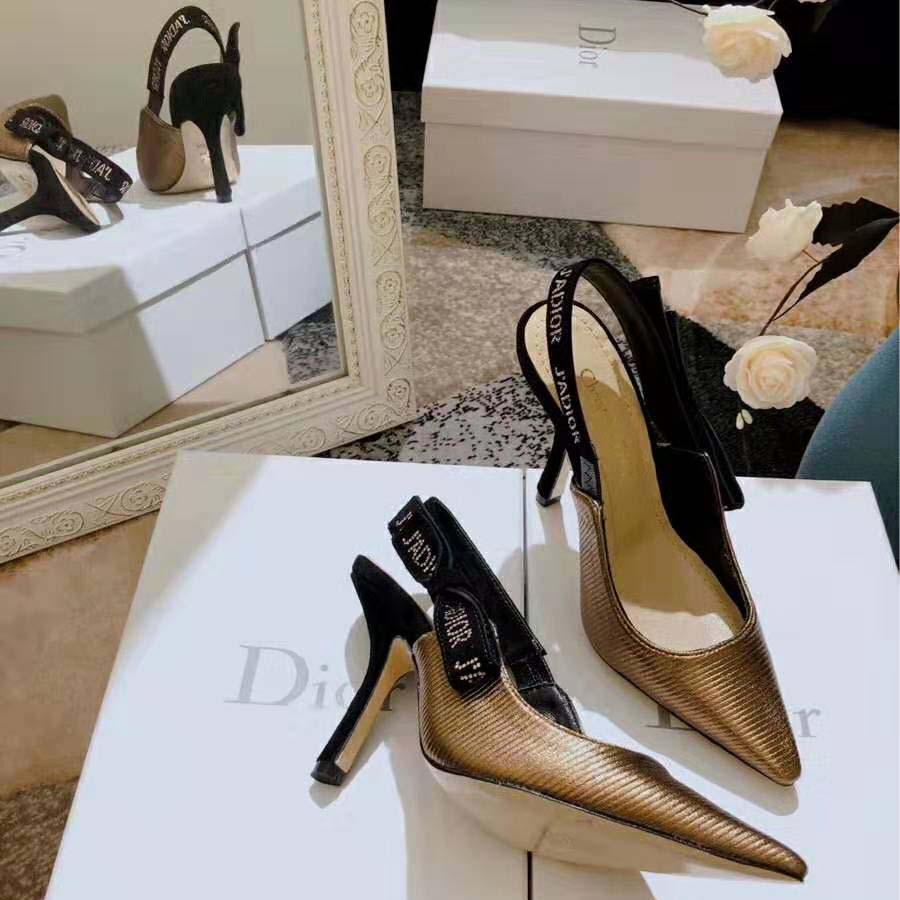 Dior Women J’adior Slingback Pump Bronze Lame Grosgrain Strass 10 cm Heel-Gold - image 7