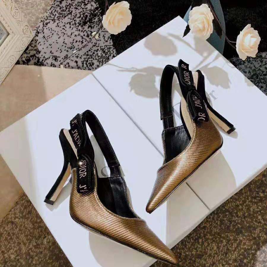 Top view showing adjustable grosgrain slingback strap on Dior Women J’adior Slingback Pump
