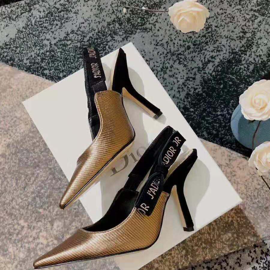 Dior Women J’adior Slingback Pump Bronze Lame Grosgrain Strass 10 cm Heel-Gold - image 4