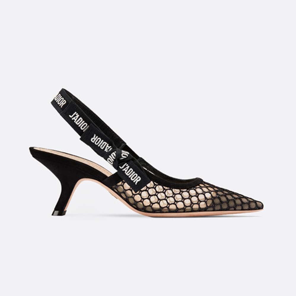 Side view of Dior Women J’adior Slingback in Mesh in 6.5 cm Heel-Black