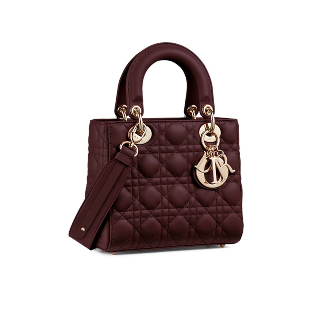 Front view of Dior Women MY ABCDIOR Lambskin Bag-Maroon with flap closed