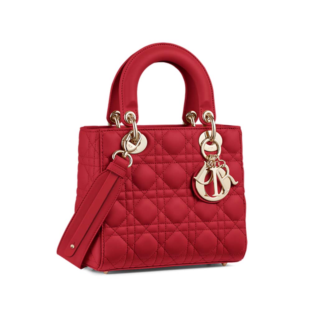 Front view of Dior Women MY ABCDIOR Lambskin Bag-Red with flap closed