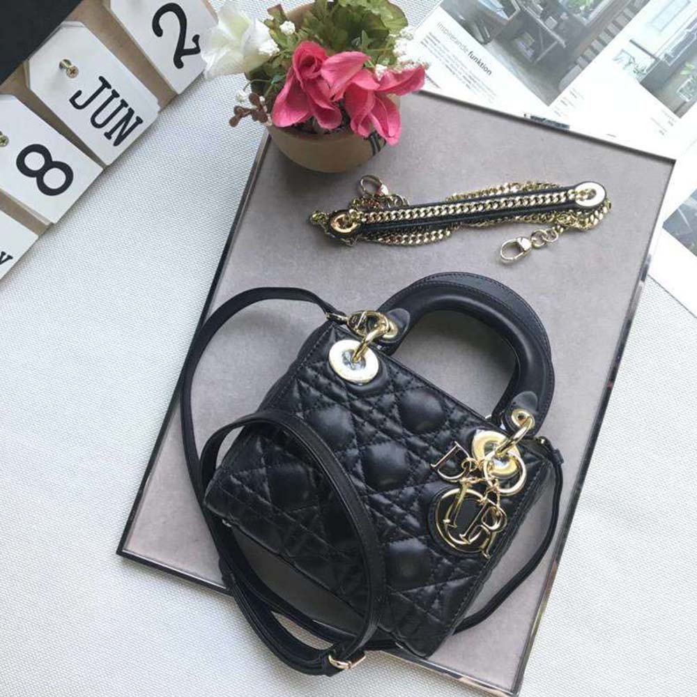 Side angle showing adjustable strap of Dior Women MY ABCDIOR Lambskin Bag