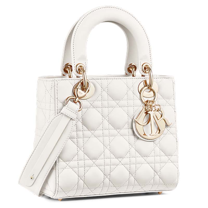 Front angle of Dior Women MY ABCDIOR Lambskin Personalize Bag-White