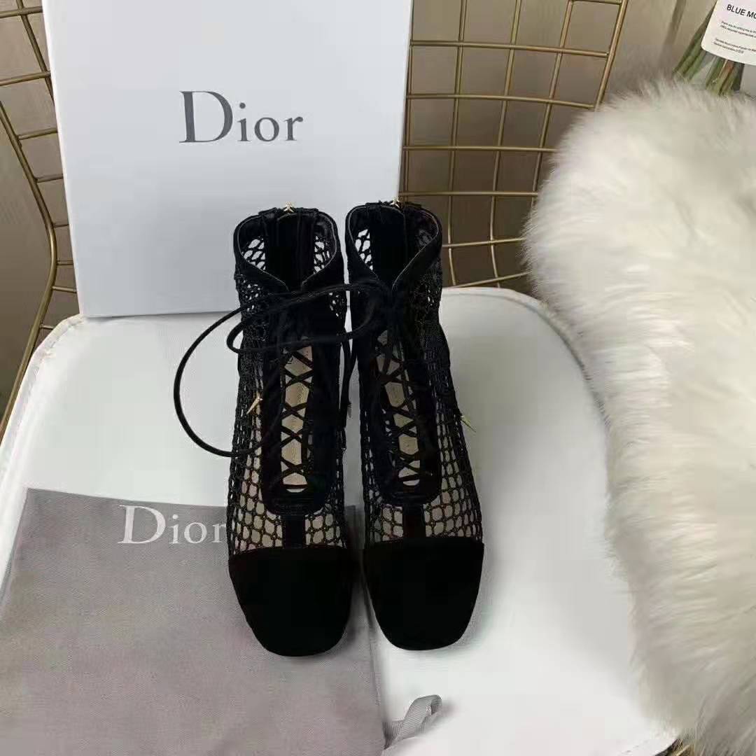 Rear view showing Dior logo on heel tab of Naughtily-D Mesh Ankle Boot