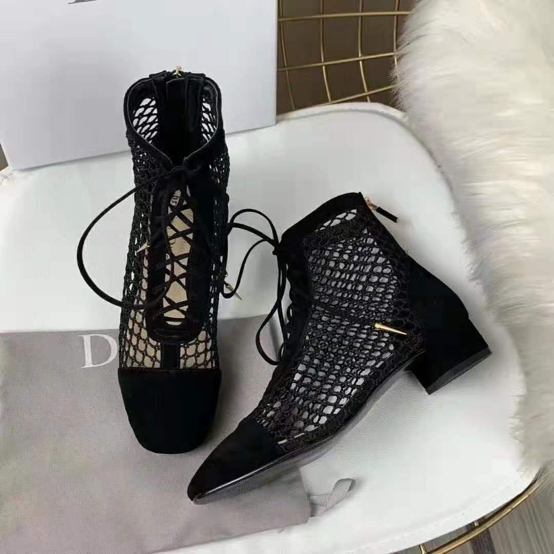 Close-up of mesh detail and zipper on Dior Women Naughtily-D Mesh Ankle Boot