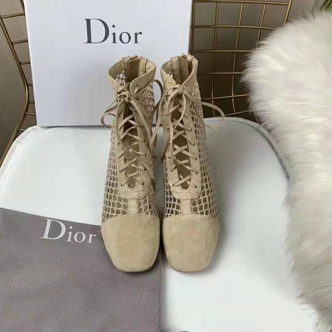 Front angle showing 3cm heel on Dior Women Naughtily-D Mesh Ankle Boot