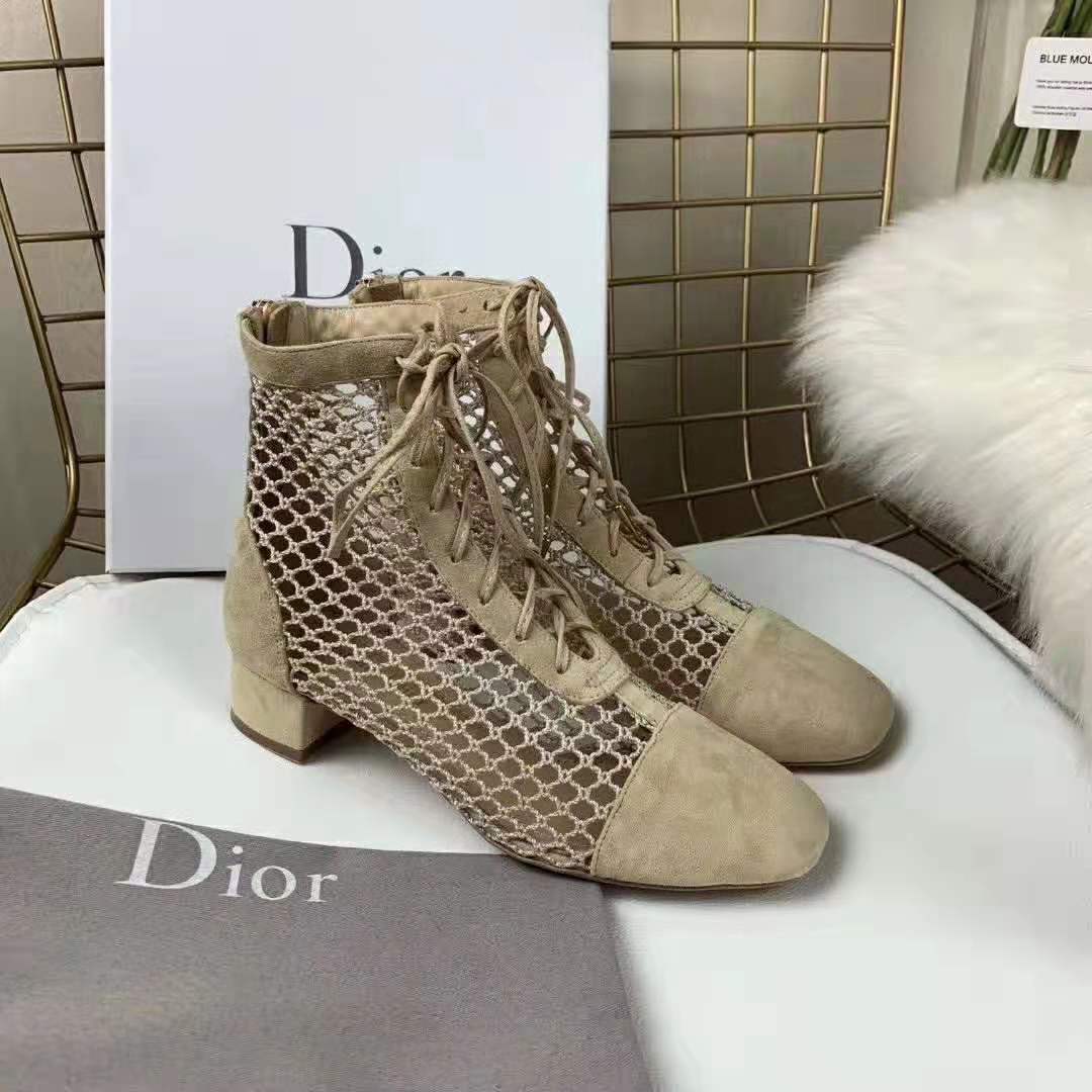 Close-up of mesh and suede detail on Dior Women Naughtily-D ankle boot