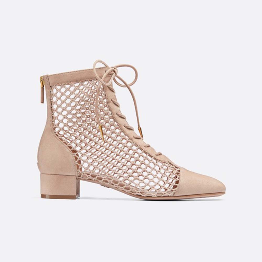 Side view of Dior Women Naughtily-D Mesh Ankle Boot in sandy suede