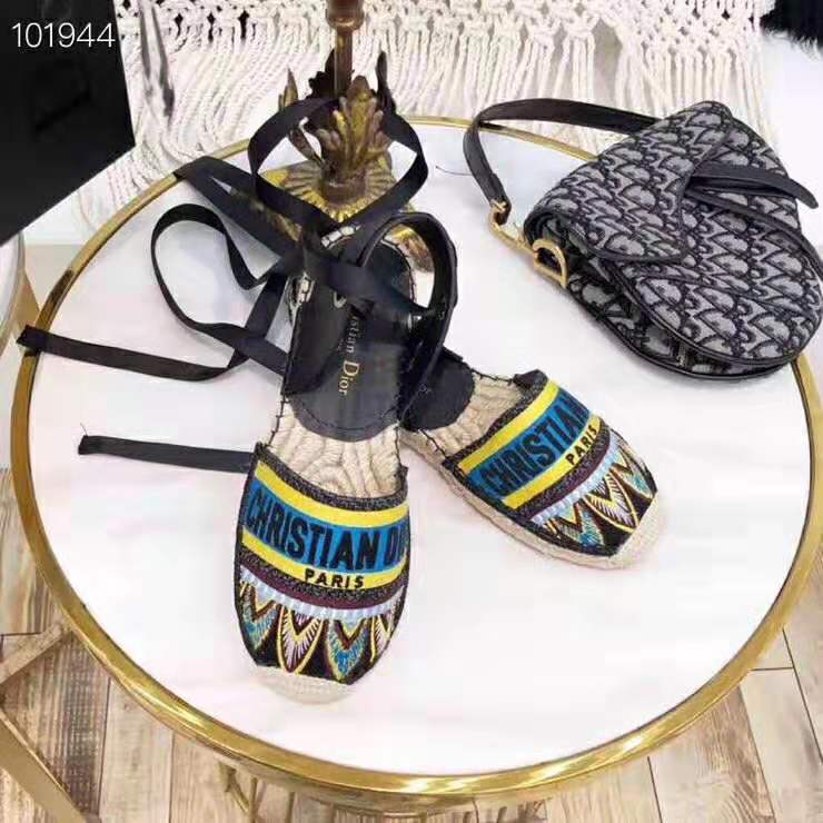 Overhead shot of Dior Women Nicely-D Lace Up Espadrille-Aqua lace-up closure