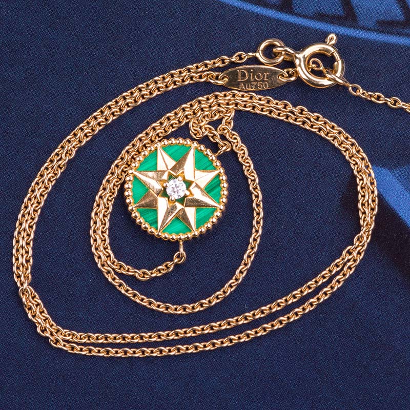 Dior Women Rose Des Vents Necklace 18K Yellow Gold Diamond Malachite - image 4