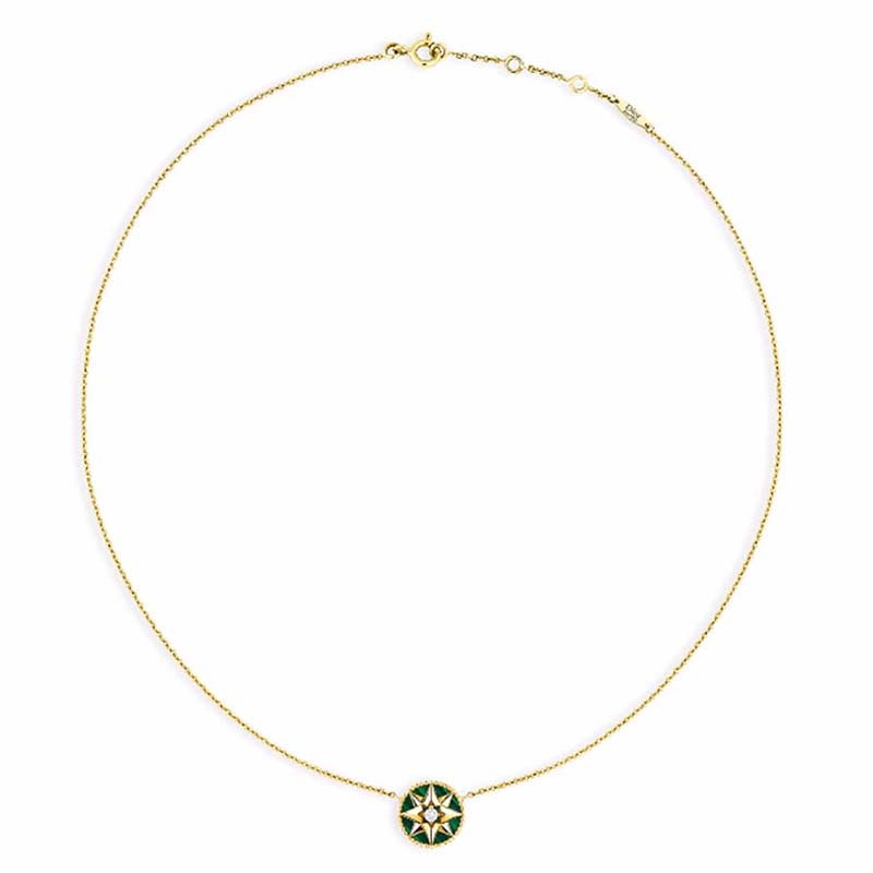 Front view of Dior Women Rose Des Vents Necklace green malachite pendant
