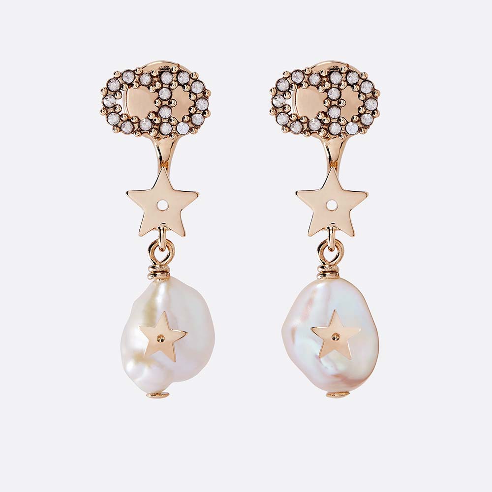 Front close-up of Dior Women Shiny-D Earrings-White showcasing glossy finish