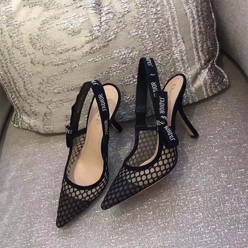 Rear angle showing 95mm heel of Dior Women Shoes J’Adior in black