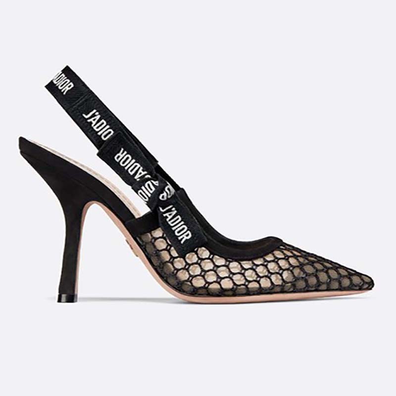 Side view of Dior Women Shoes J’Adior High-Heeled Shoe in black mesh