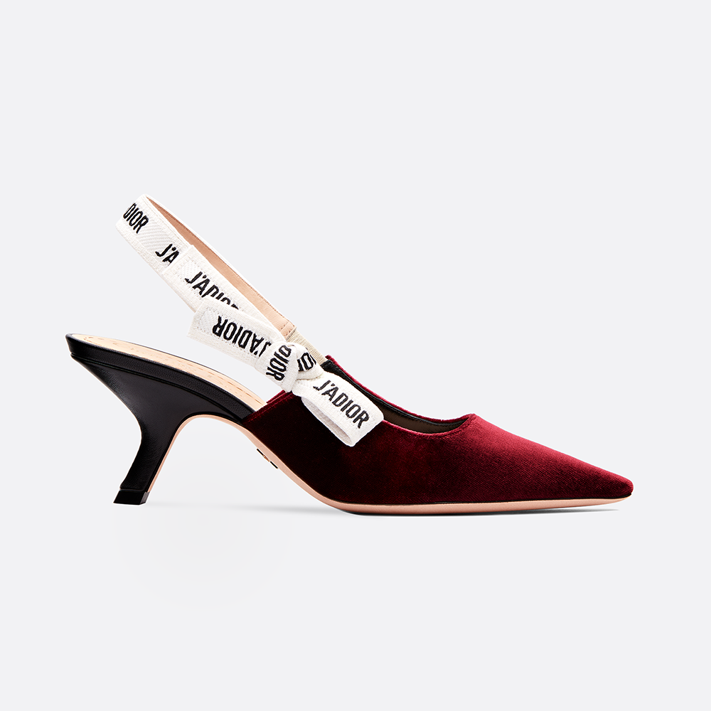 Side view of Dior Women Shoes J’Adior Velvet Slingback 65mm Heel Hight-Maroon