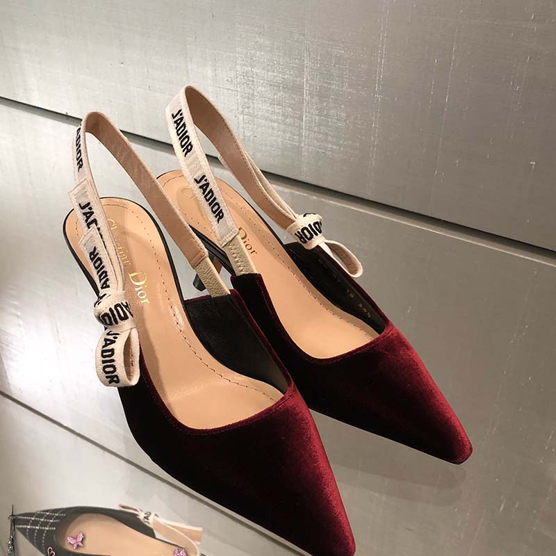 Close-up of gold J’Adior hardware on Dior Women Shoes Velvet Slingback