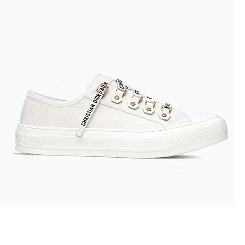 Side view of Dior Women Shoes Low-Top Trainer in Canvas-White