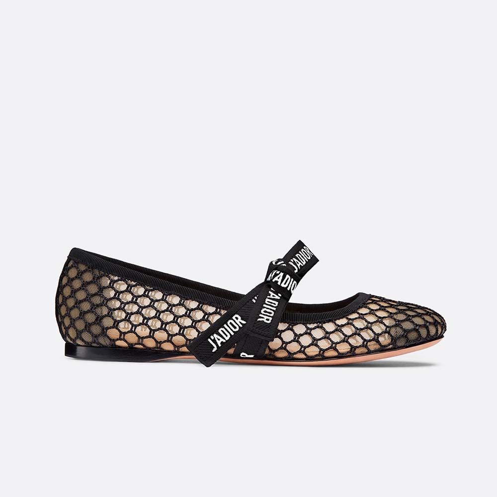 Front angle of Dior Women Shoes Miss J’Adior Mesh Ballet Pump-Black