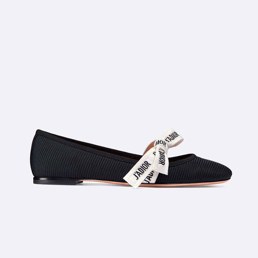Side profile of Dior Women Shoes Miss J’Adior Technical Canvas Ballet Pump-Black